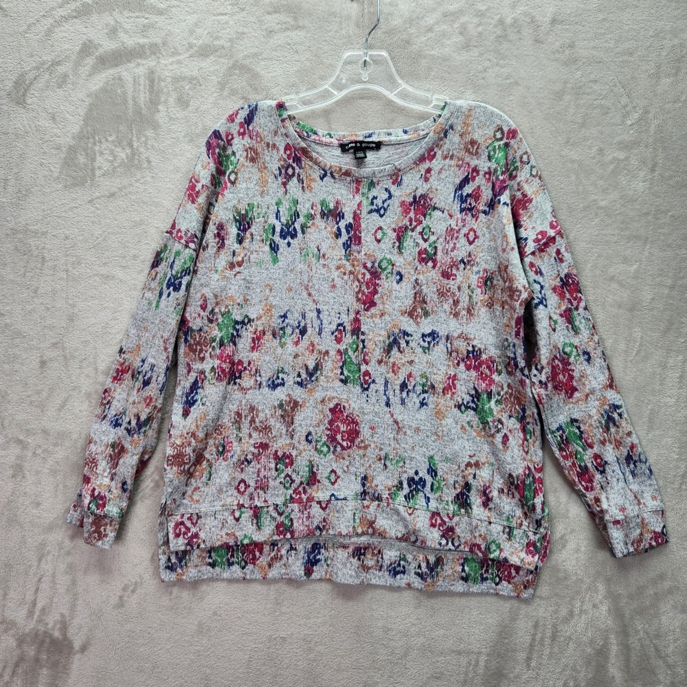 Cable & Gauge Blouse Womens Large Floral Print Long Sleeve Knit Pullover Top